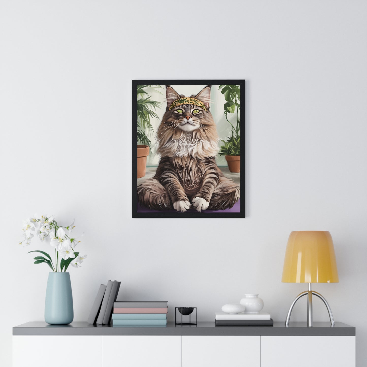 Zen Maine Coon Cat Yoga - Vertical Poster Frame