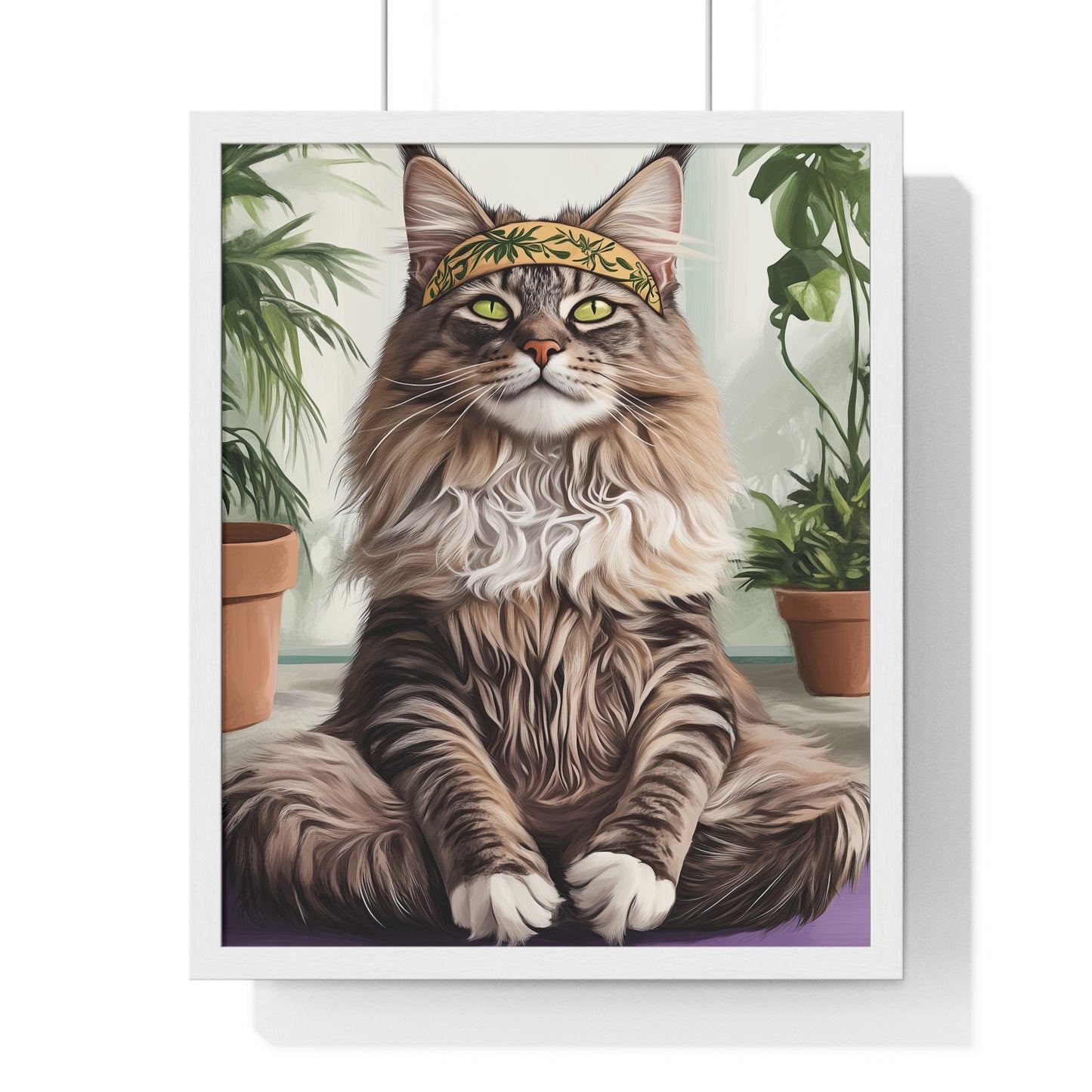 Zen Maine Coon Cat Yoga - Vertical Poster Frame
