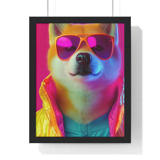 Neon Shiba Inu Boss - Retro Dog Portrait Poster