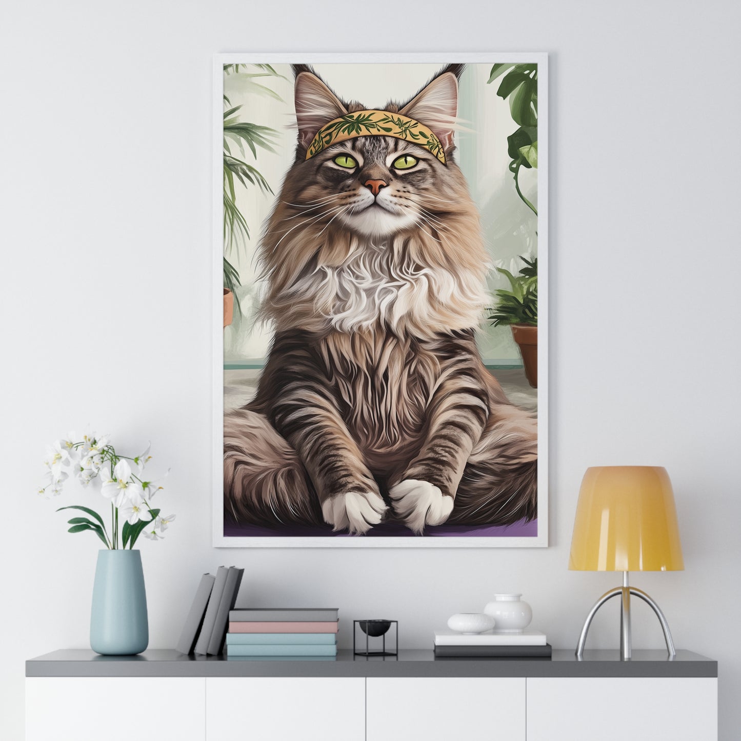 Zen Maine Coon Cat Yoga - Vertical Poster Frame
