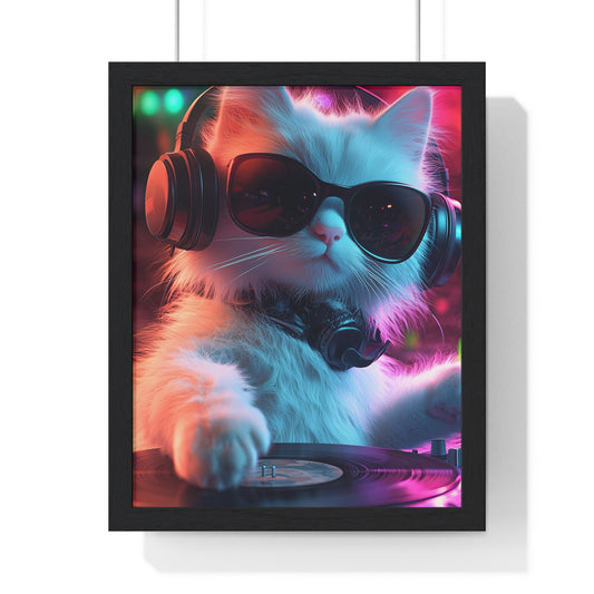 Cat DJ Neon Wall Art - Boss Beagle Vertical Framed Poster