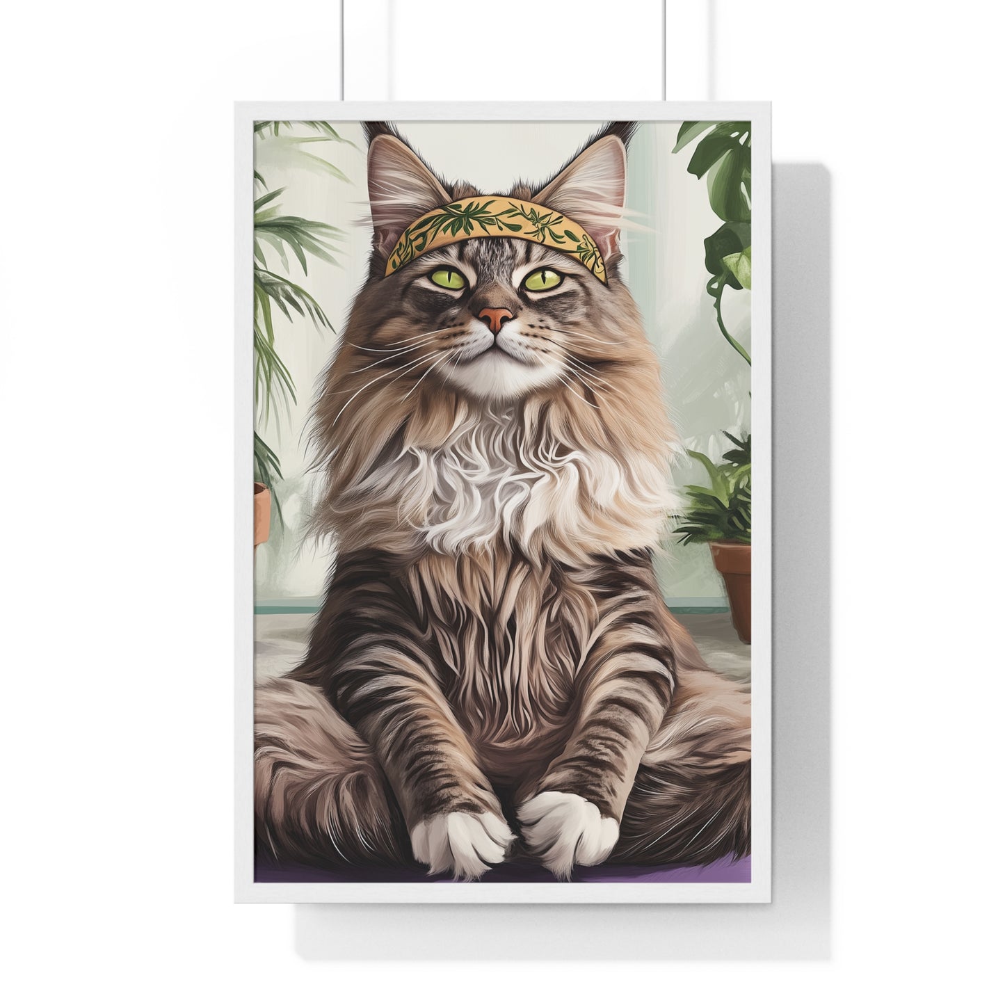 Zen Maine Coon Cat Yoga - Vertical Poster Frame