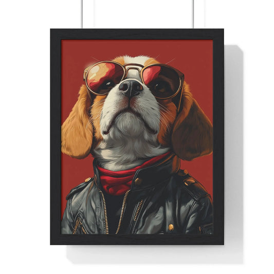 Framed Poster - Biker Beagle Caricature - Petsonality Store