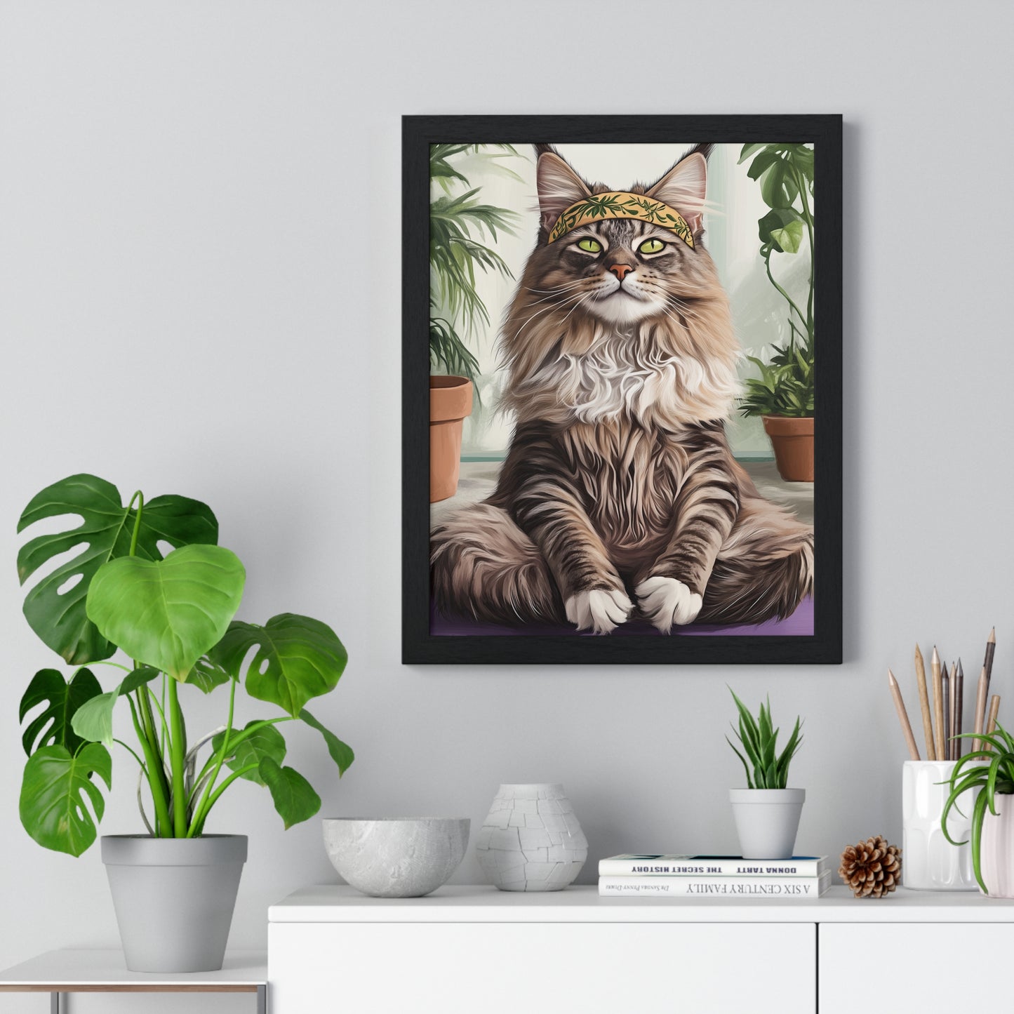 Zen Maine Coon Cat Yoga - Vertical Poster Frame