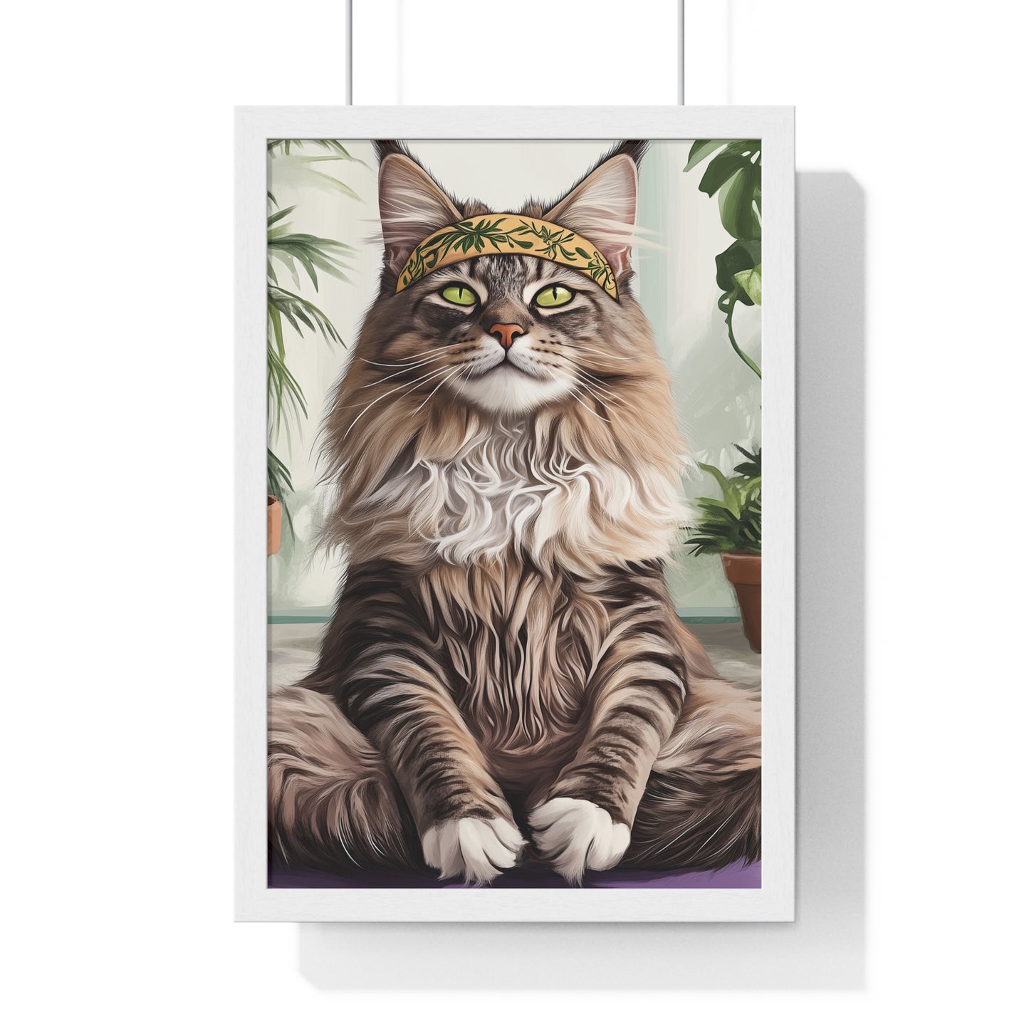 Zen Maine Coon Cat Yoga - Vertical Poster Frame