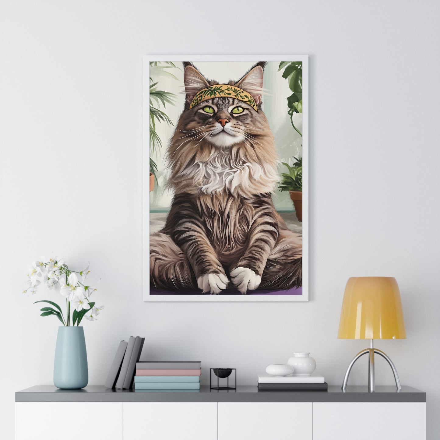 Zen Maine Coon Cat Yoga - Vertical Poster Frame