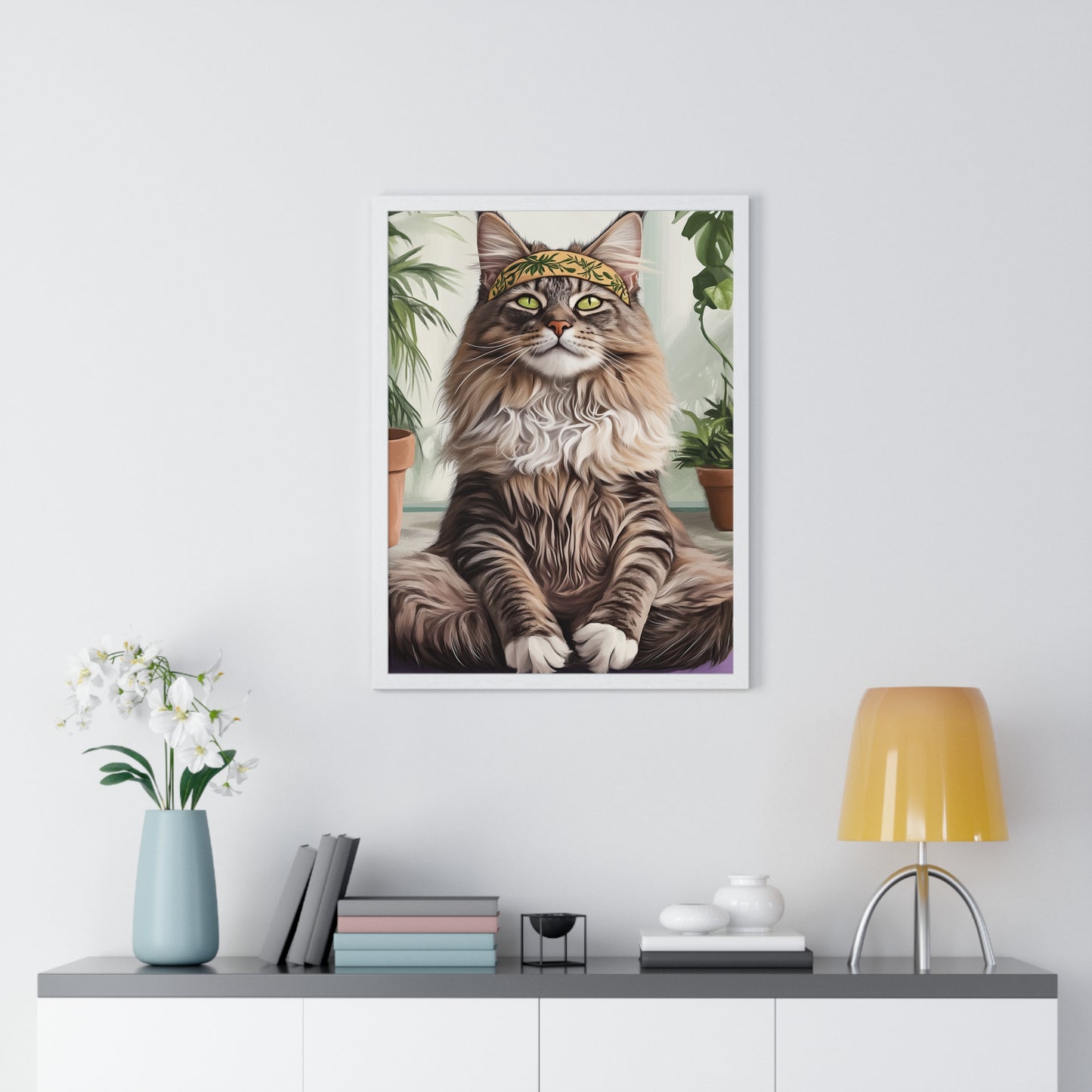 Zen Maine Coon Cat Yoga - Vertical Poster Frame