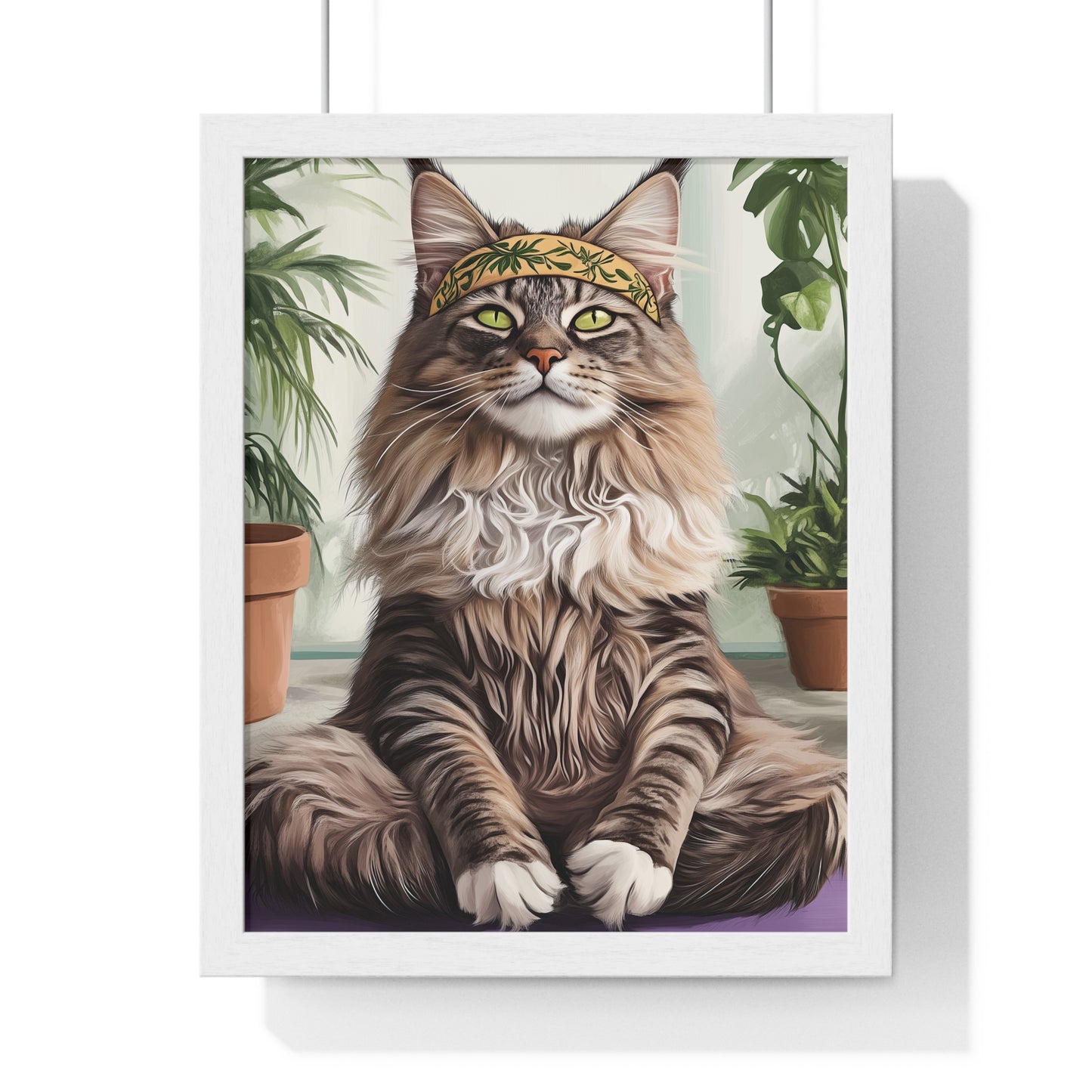 Zen Maine Coon Cat Yoga - Vertical Poster Frame