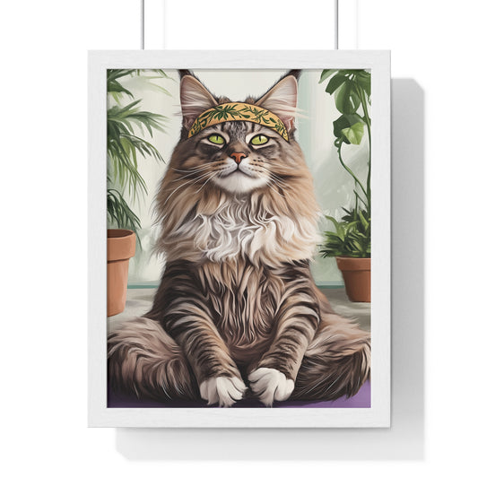 Zen Maine Coon Cat Yoga - Vertical Poster Frame