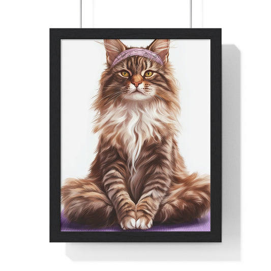 Maine Coon Yoga Cat - Vertical Poster Frame