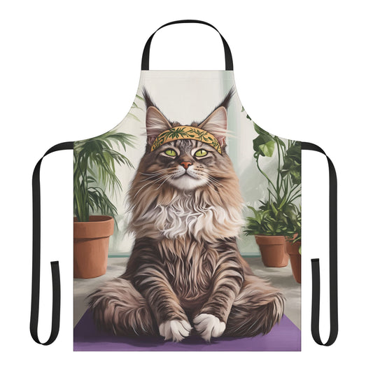 Zen Maine Coon Cat Apron - Meditating Chef