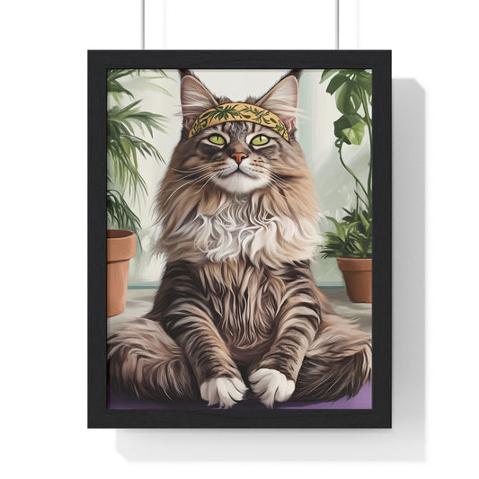 Zen Maine Coon Cat Yoga - Vertical Poster Frame