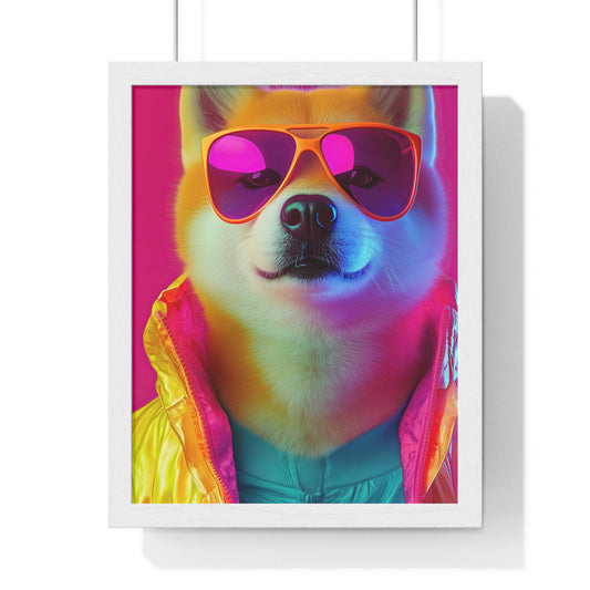 Neon Shiba Inu Boss - Retro Dog Portrait Poster
