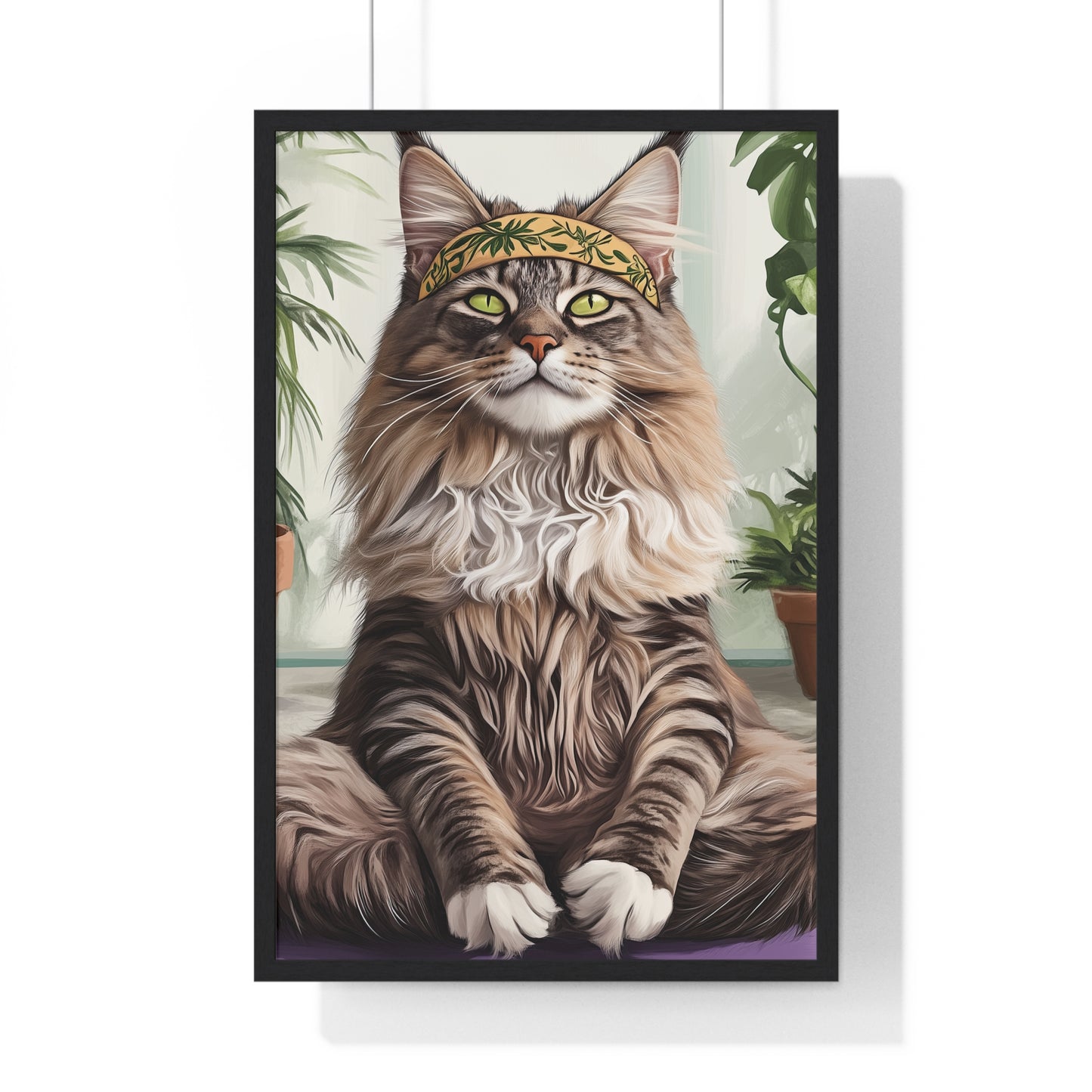 Zen Maine Coon Cat Yoga - Vertical Poster Frame