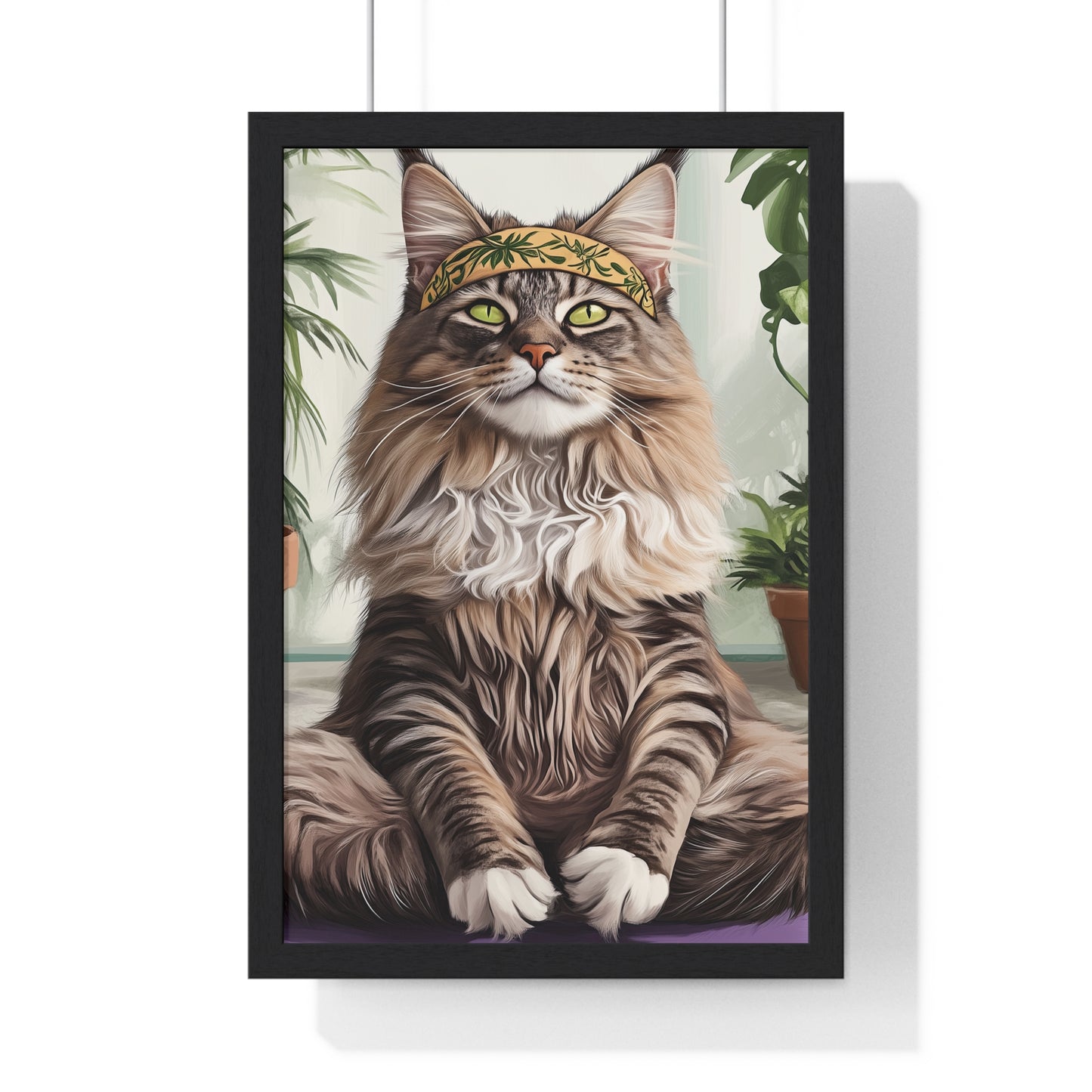 Zen Maine Coon Cat Yoga - Vertical Poster Frame