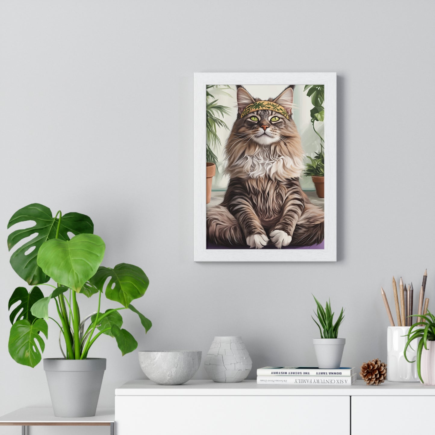 Zen Maine Coon Cat Yoga - Vertical Poster Frame