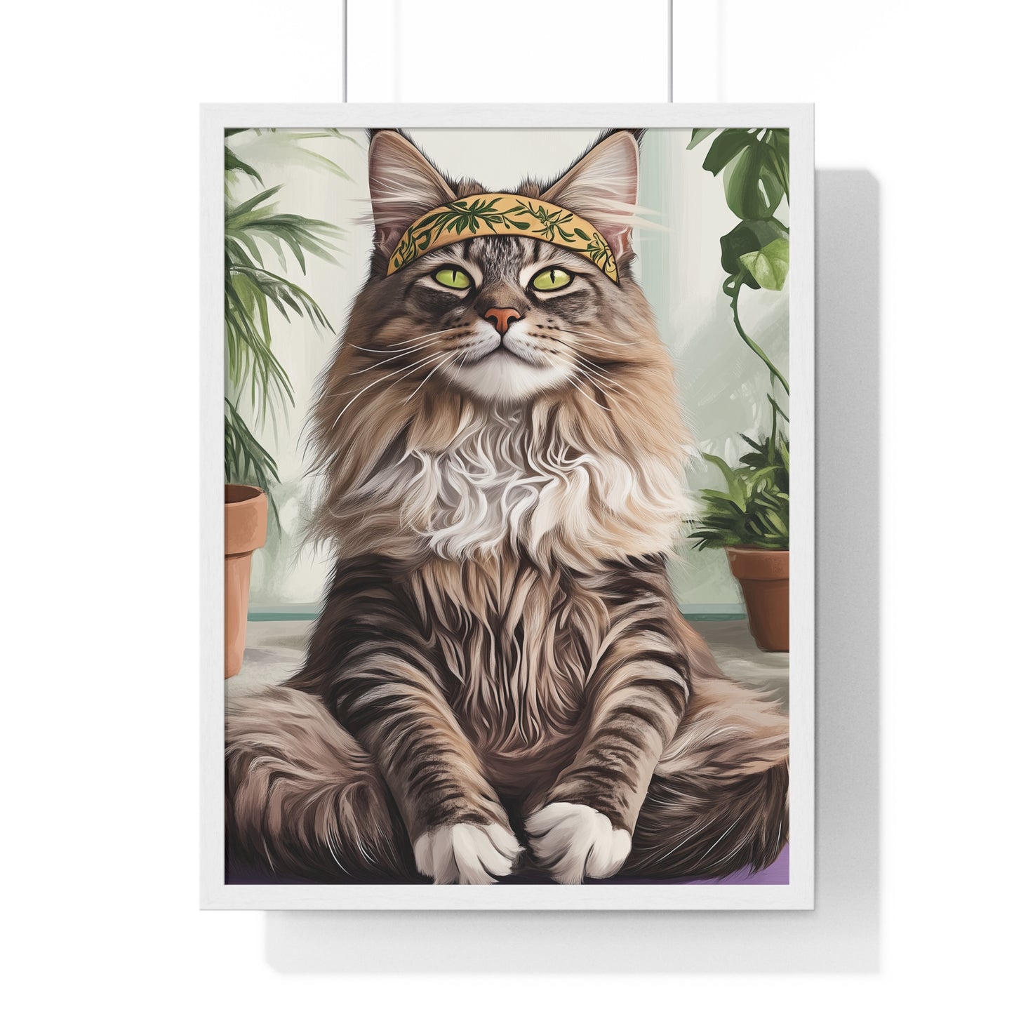Zen Maine Coon Cat Yoga - Vertical Poster Frame