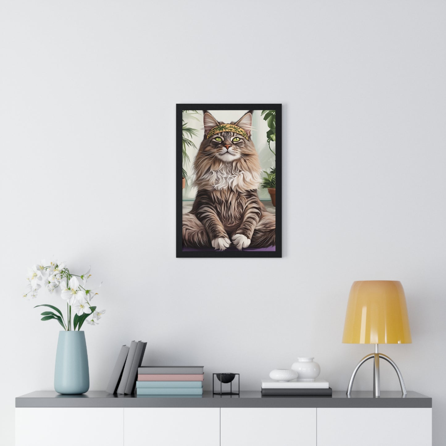 Zen Maine Coon Cat Yoga - Vertical Poster Frame