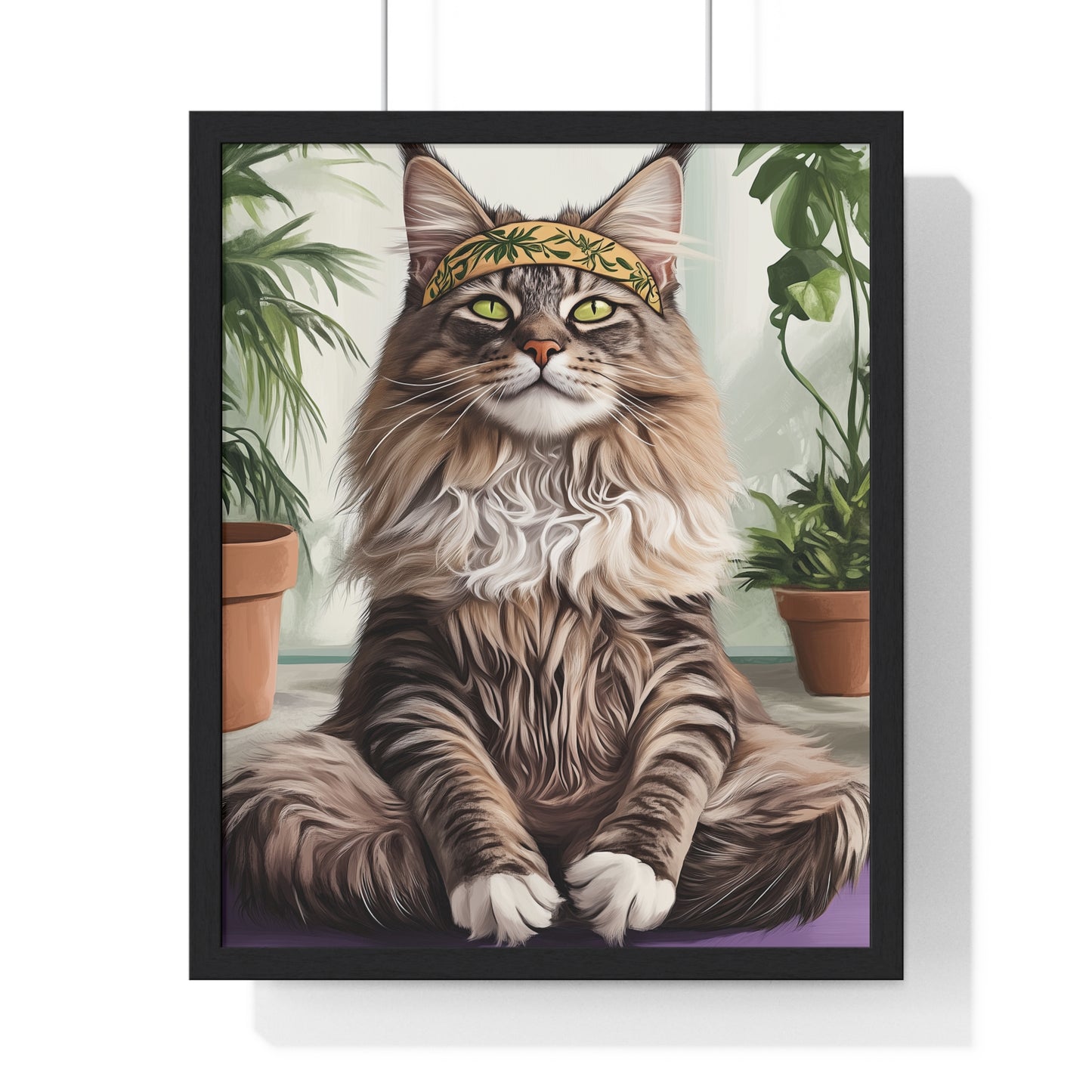 Zen Maine Coon Cat Yoga - Vertical Poster Frame