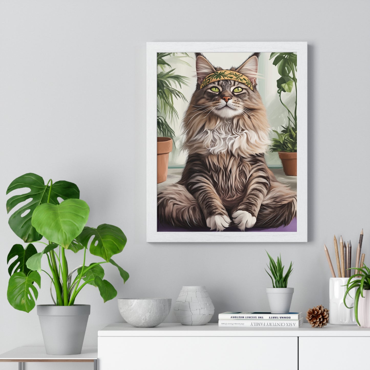 Zen Maine Coon Cat Yoga - Vertical Poster Frame