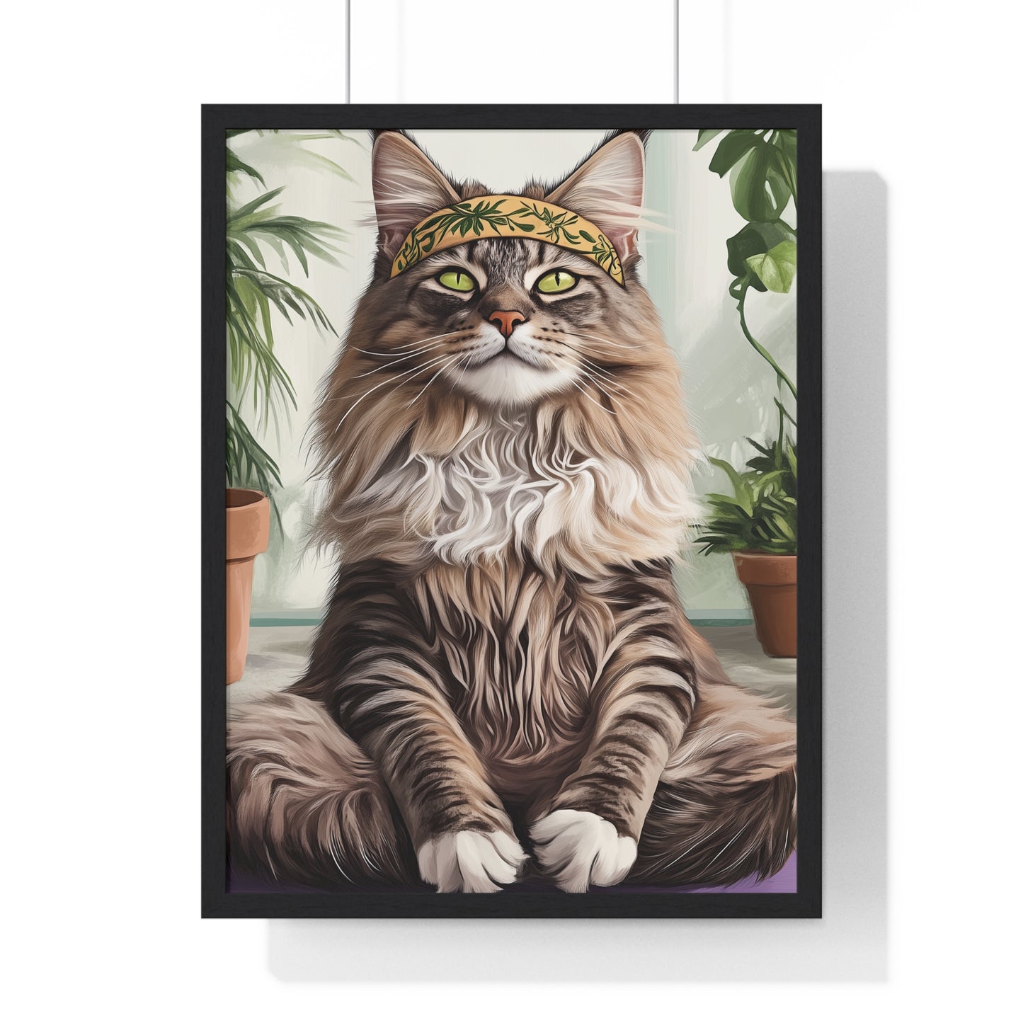 Zen Maine Coon Cat Yoga - Vertical Poster Frame
