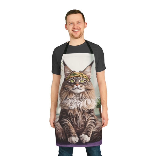Zen Maine Coon Cat Apron - Meditating Chef