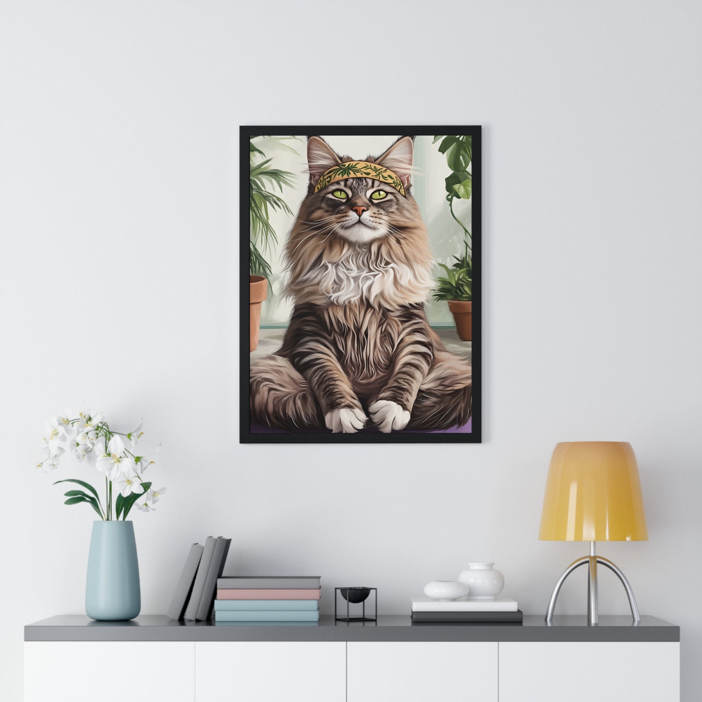 Zen Maine Coon Cat Yoga - Vertical Poster Frame