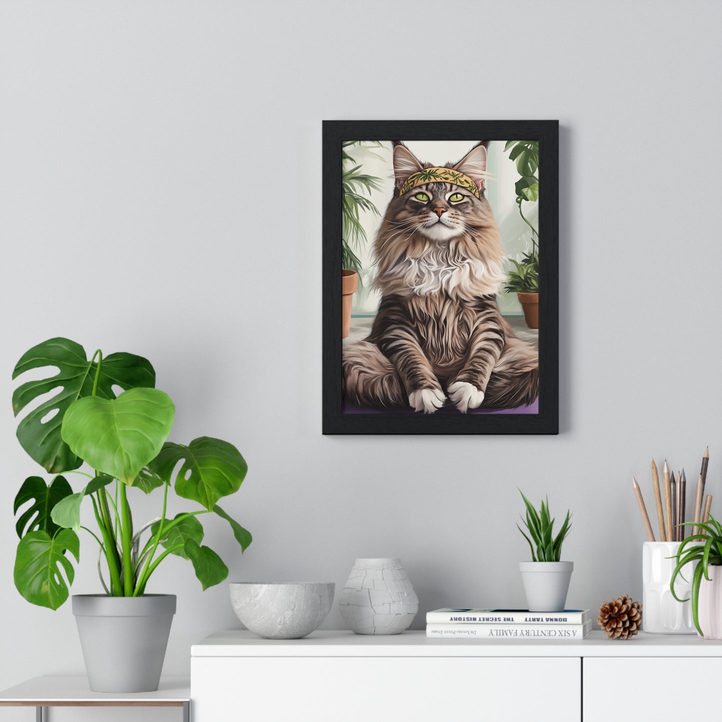 Zen Maine Coon Cat Yoga - Vertical Poster Frame