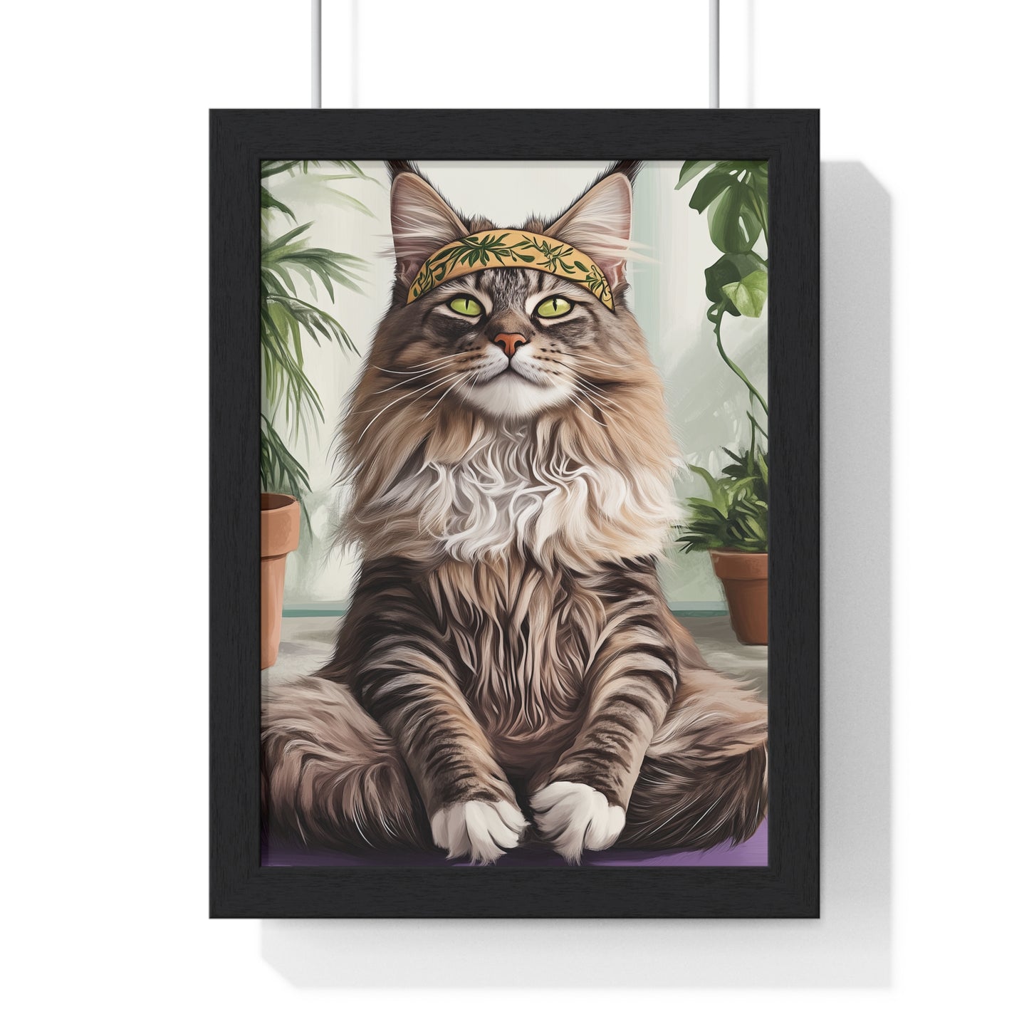 Zen Maine Coon Cat Yoga - Vertical Poster Frame