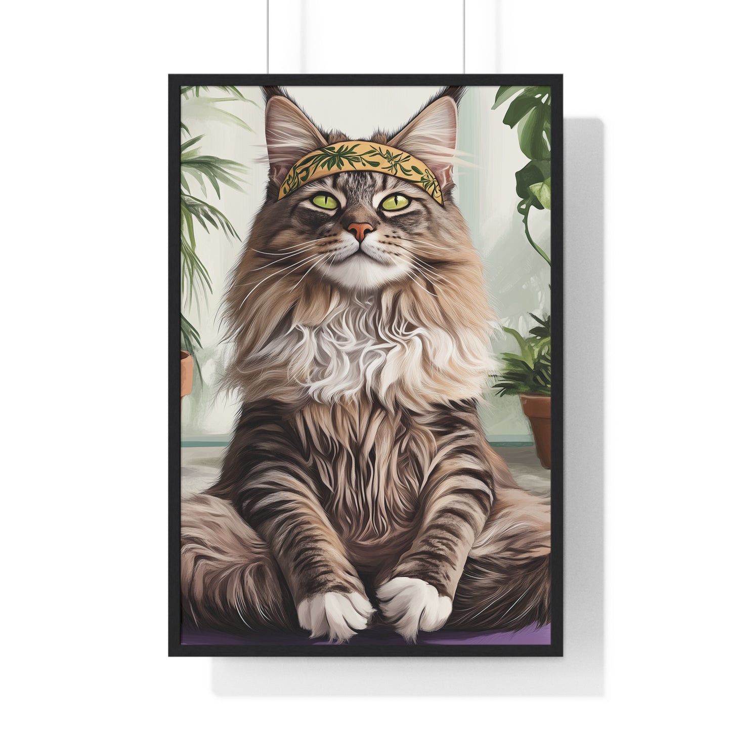 Zen Maine Coon Cat Yoga - Vertical Poster Frame