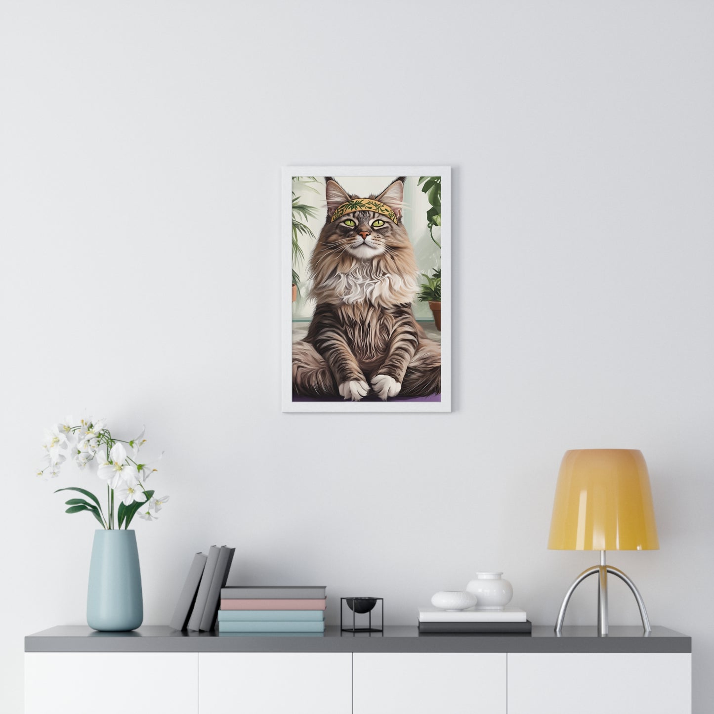 Zen Maine Coon Cat Yoga - Vertical Poster Frame