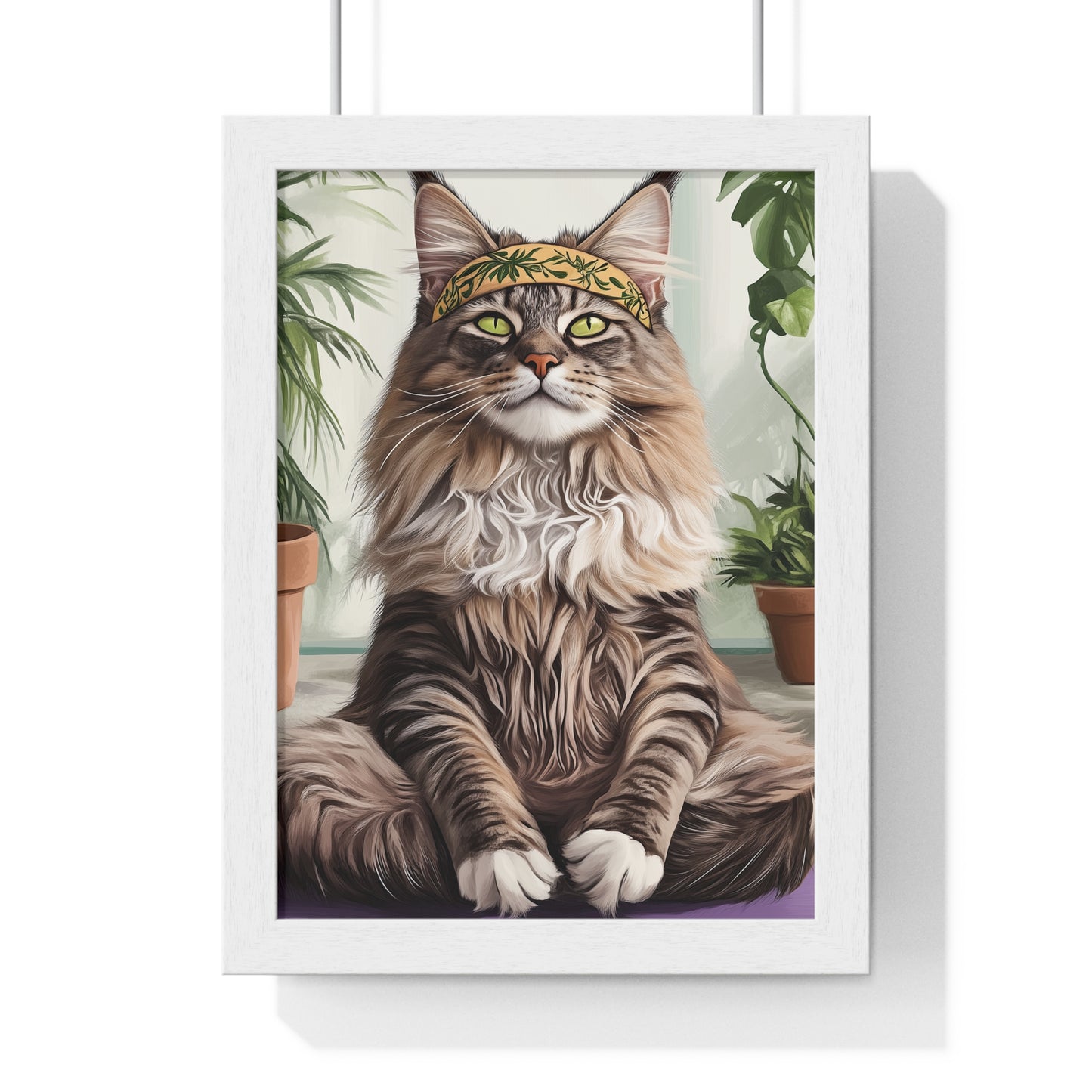 Zen Maine Coon Cat Yoga - Vertical Poster Frame