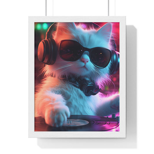 Cat DJ Neon Wall Art - Boss Beagle Vertical Framed Poster