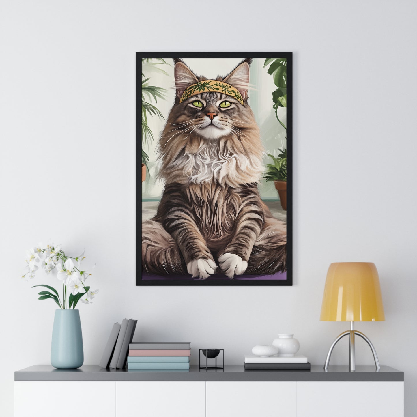 Zen Maine Coon Cat Yoga - Vertical Poster Frame
