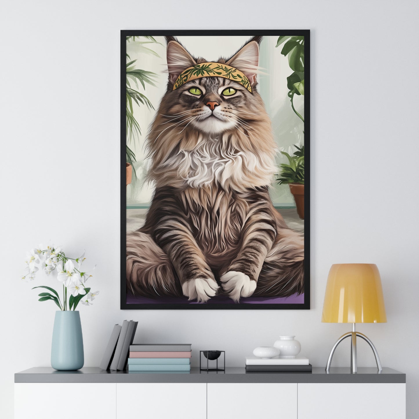 Zen Maine Coon Cat Yoga - Vertical Poster Frame