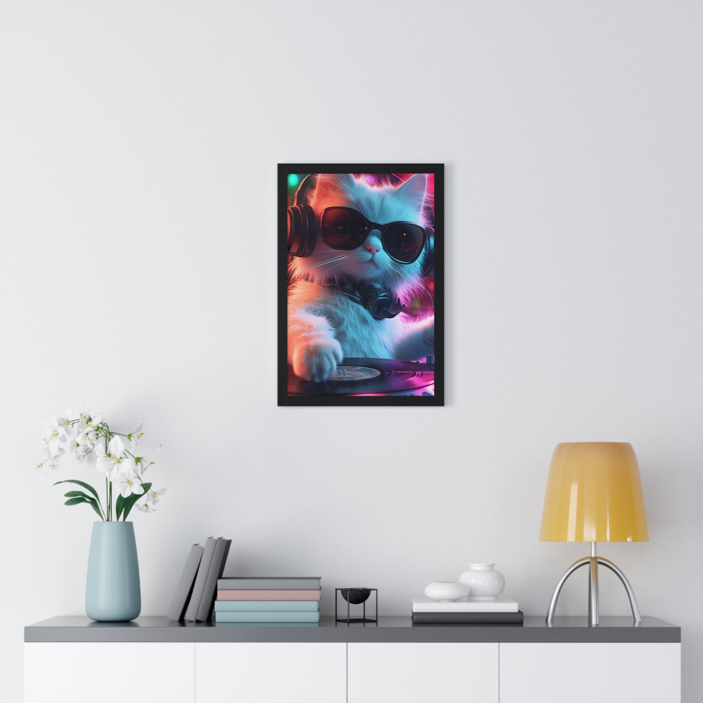 Cat DJ Neon Wall Art - Boss Beagle Vertical Framed Poster