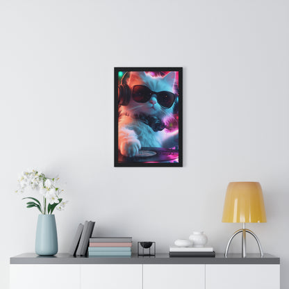 Cat DJ Neon Wall Art - Boss Beagle Vertical Framed Poster