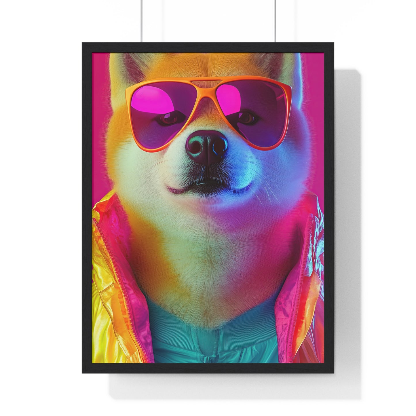 Neon Shiba Inu Boss - Retro Dog Portrait Poster