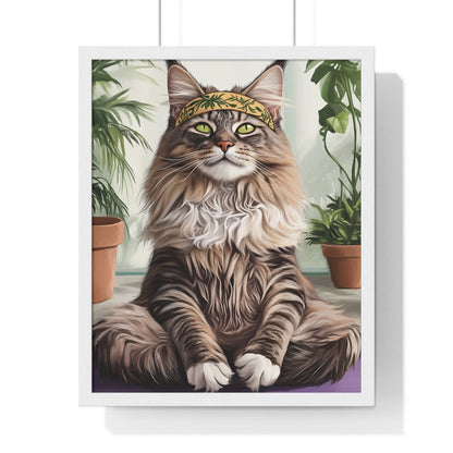 Zen Maine Coon Cat Yoga - Vertical Poster Frame