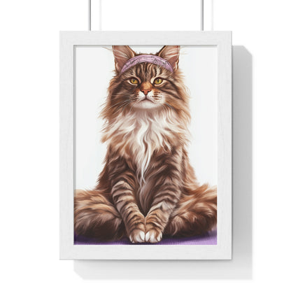 Maine Coon Yoga Cat - Vertical Poster Frame