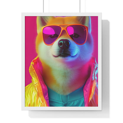 Neon Shiba Inu Boss - Retro Dog Portrait Poster