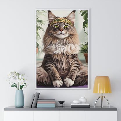 Zen Maine Coon Cat Yoga - Vertical Poster Frame