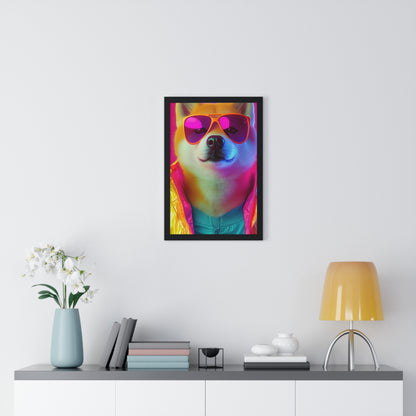 Neon Shiba Inu Boss - Retro Dog Portrait Poster