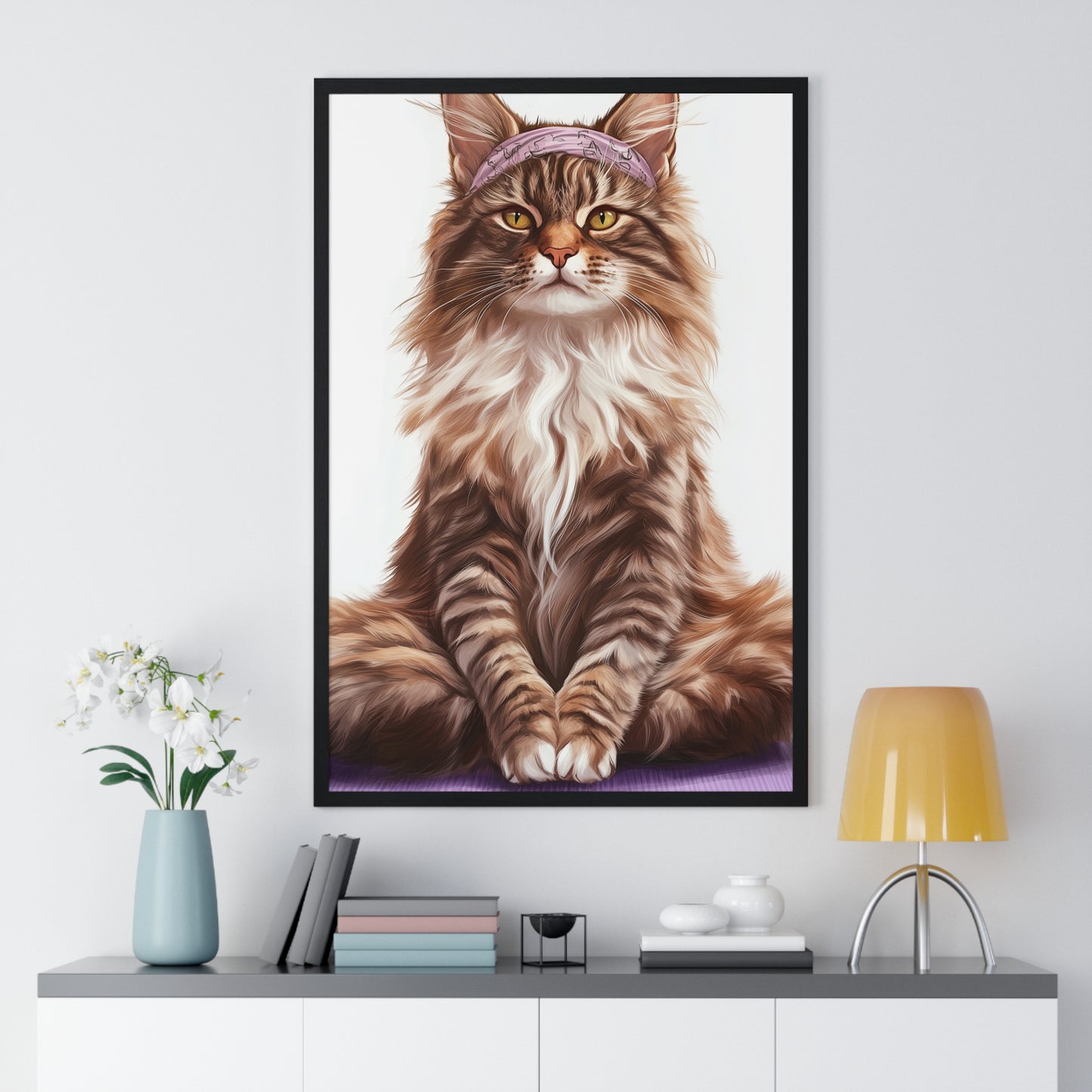Maine Coon Yoga Cat - Vertical Poster Frame
