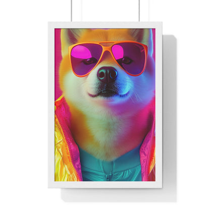 Neon Shiba Inu Boss - Retro Dog Portrait Poster