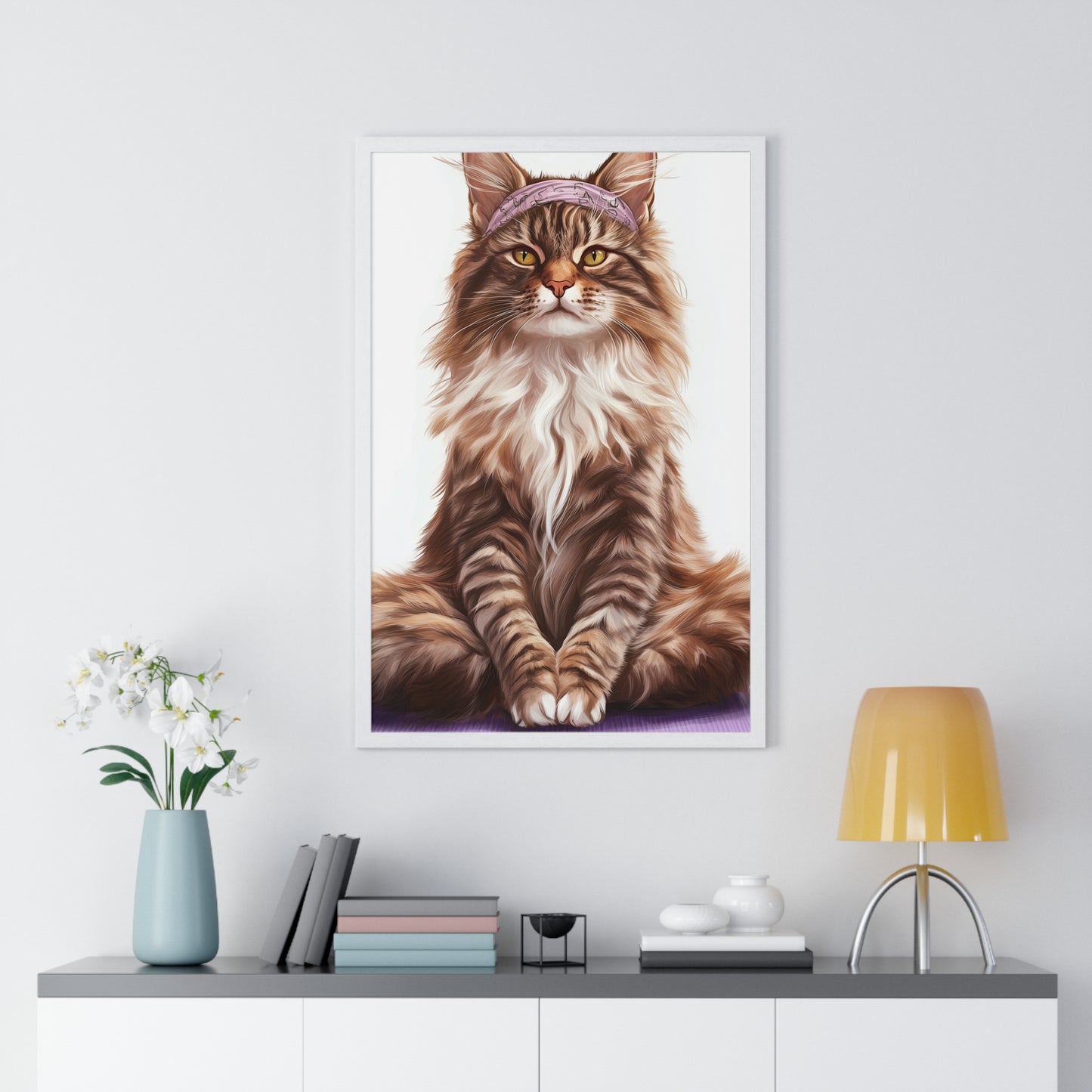 Maine Coon Yoga Cat - Vertical Poster Frame