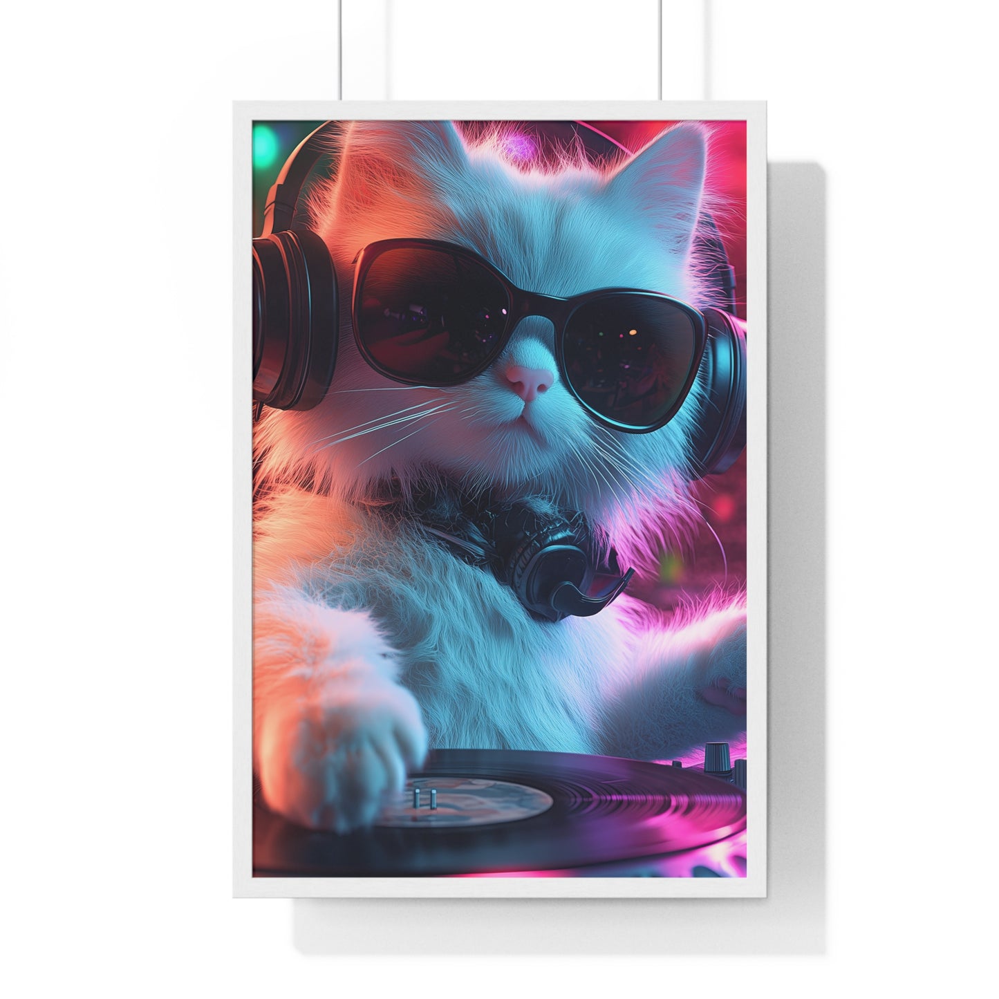 Cat DJ Neon Wall Art - Boss Beagle Vertical Framed Poster