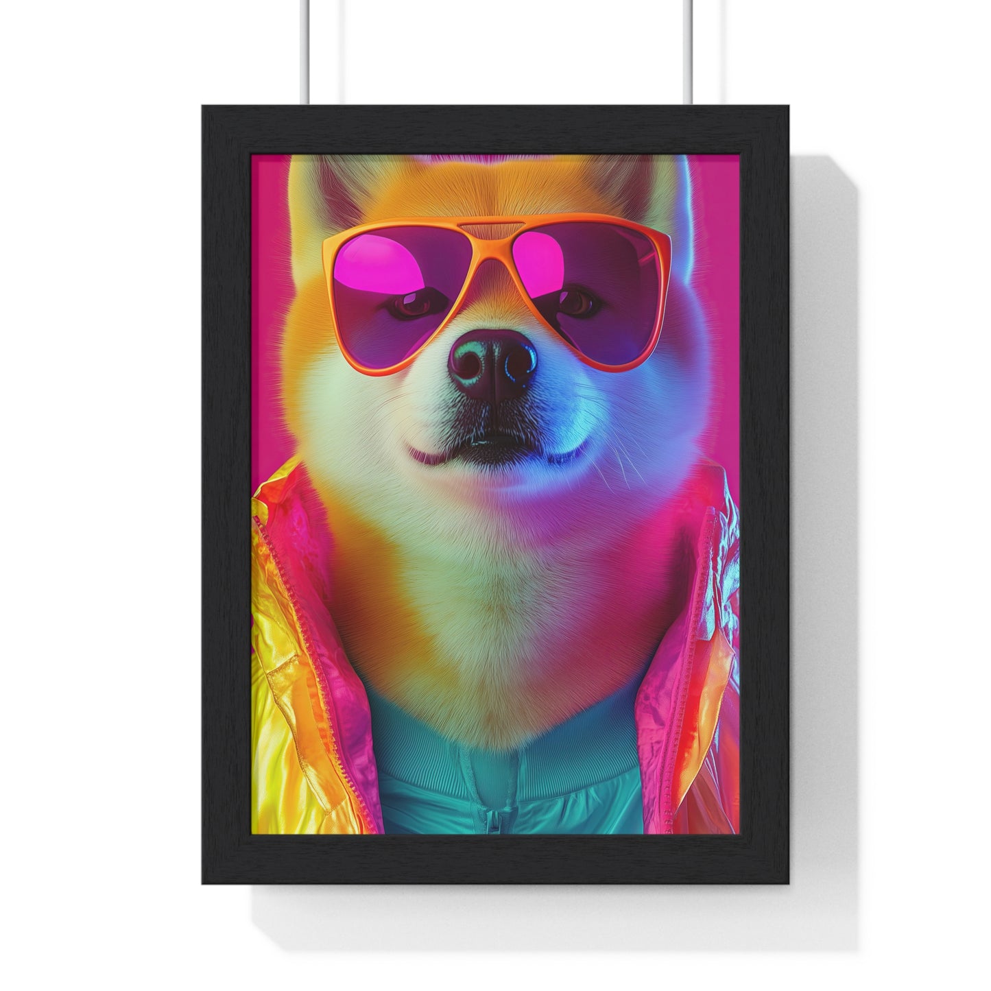 Neon Shiba Inu Boss - Retro Dog Portrait Poster