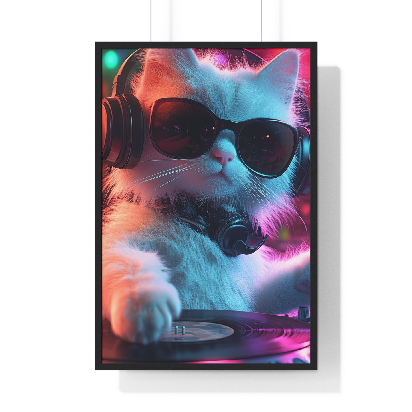 Cat DJ Neon Wall Art - Boss Beagle Vertical Framed Poster