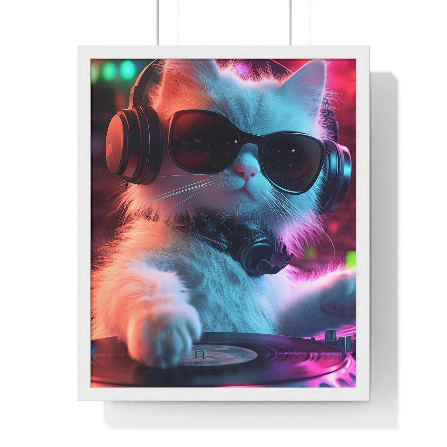 Cat DJ Neon Wall Art - Boss Beagle Vertical Framed Poster